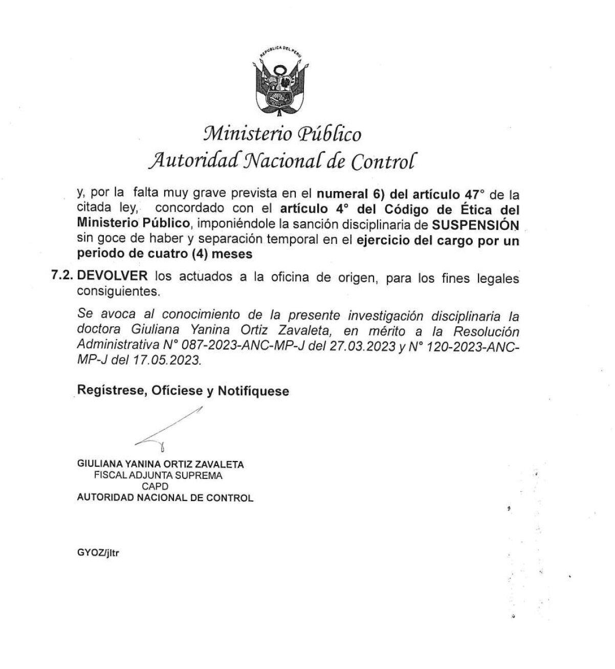 Autoridad Nacional de Control del Ministerio Público confirma la suspensión del fiscal superior Rafael Vela.