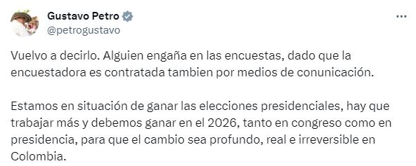 Petro dijo que las encuestas, diferentes a las del CNC, son engañosas - crédito @petrogustavo/X