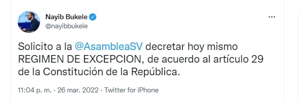 El mensaje difundido por el presidente de El Salvado en redes sociales