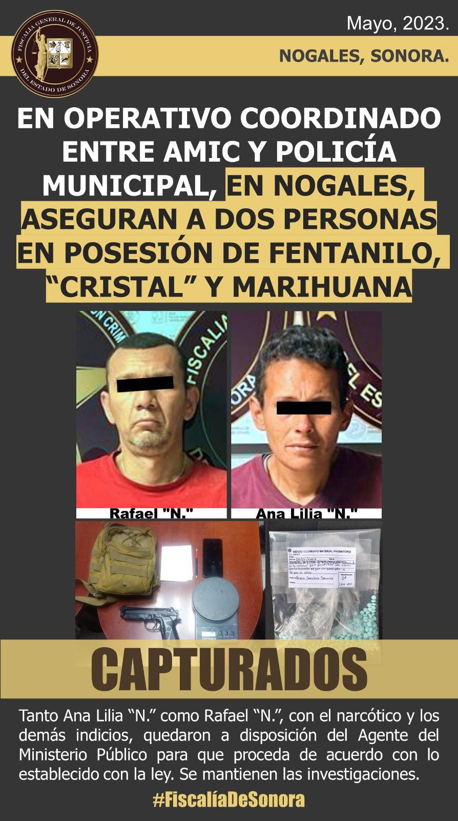Two arrested Sonora fentanyl, crystal, marijuana