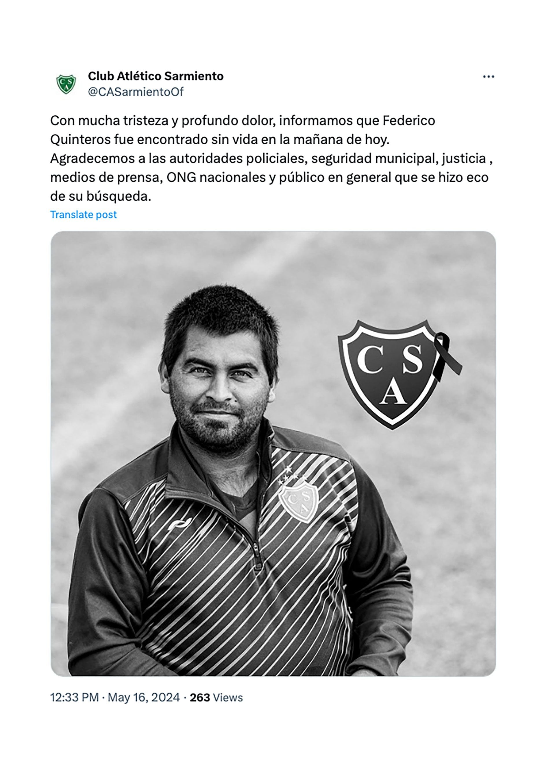 comunicado de Sarmiento federico quinteros