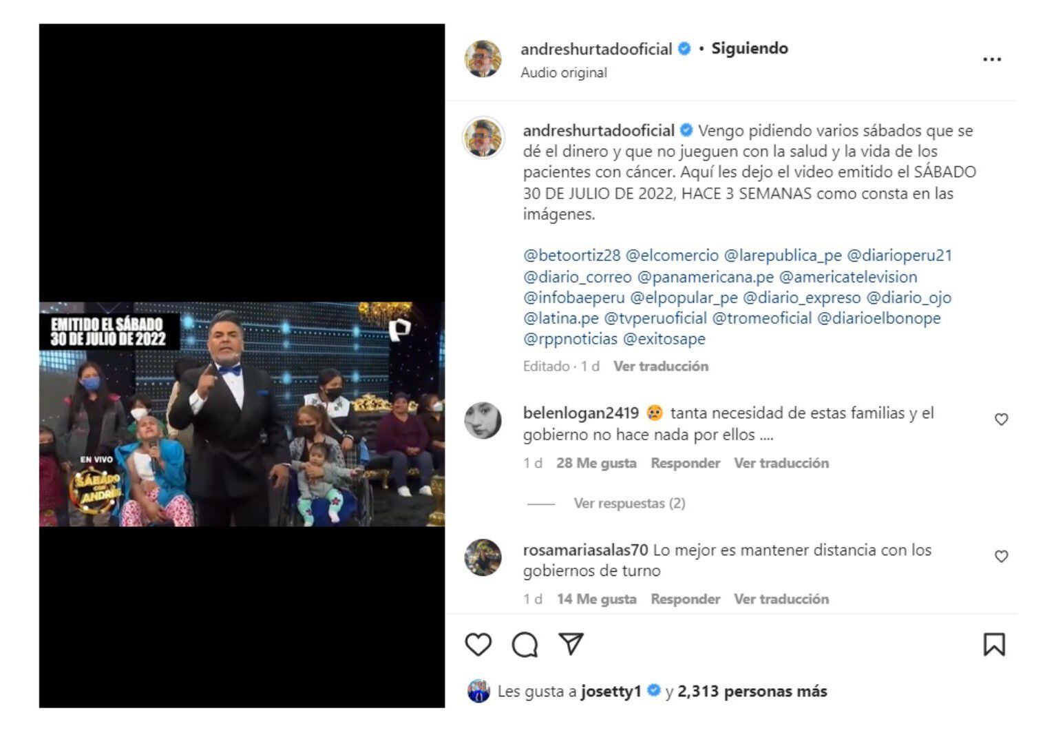 Andrés Hurtado se defiende de las acusaciones en su contra. (Instagram)