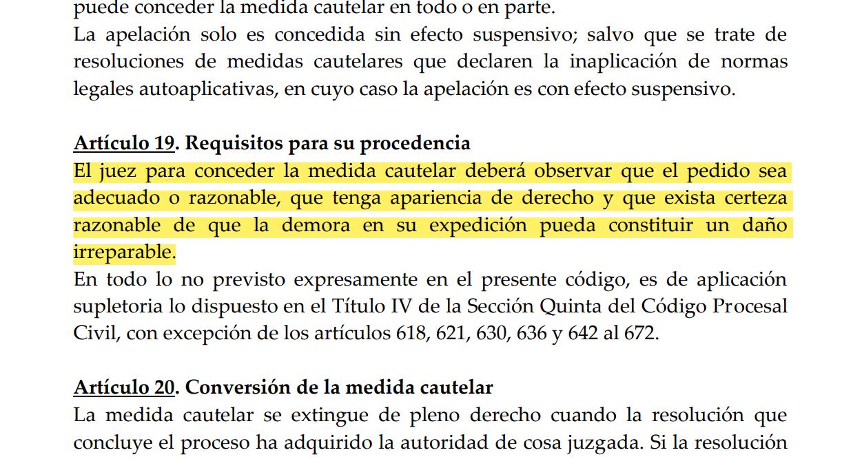 Requisitos para otorgar una medida cautelar, según el Nuevo Código Procesal Constitucional