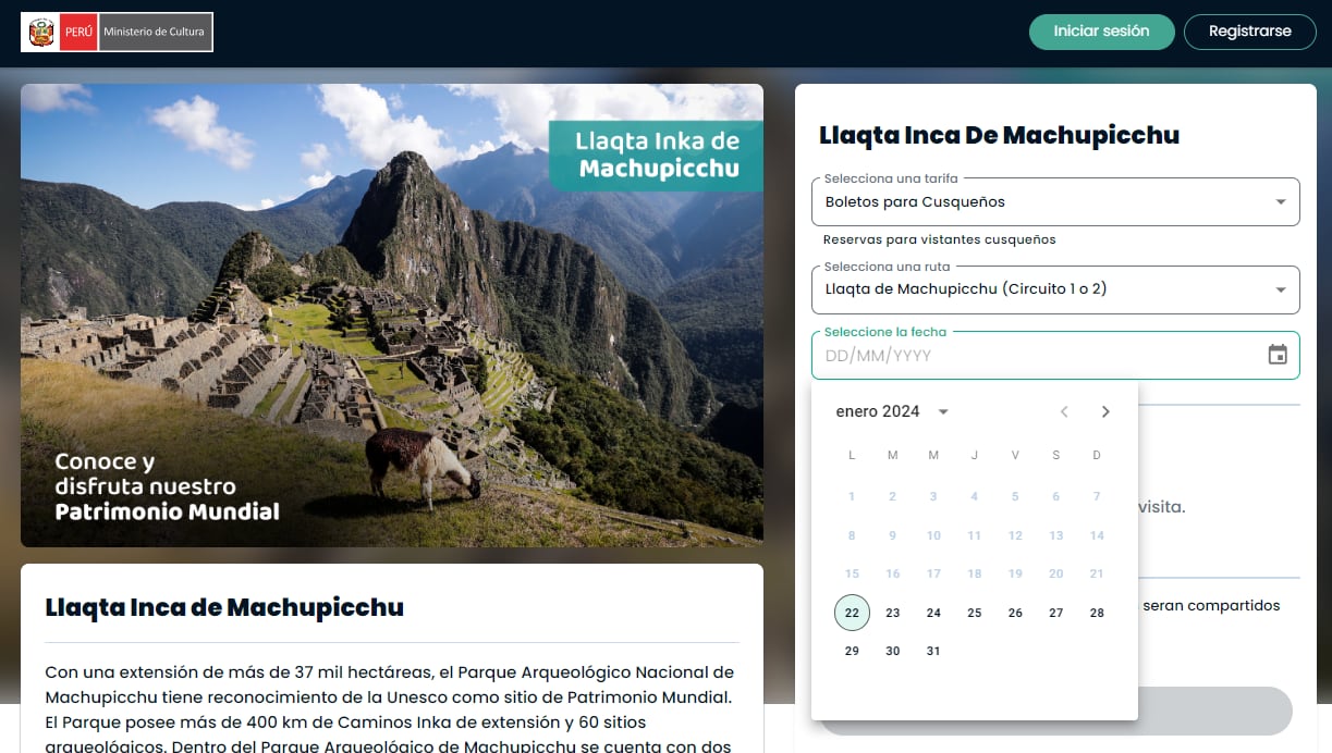 La plataforma Joinnus es la única por medio de la qu e se pueden comprar los boletos virtuales a Machu Picchu y a la Red de Caminos Inca en Cusco. (Foto: Captura)