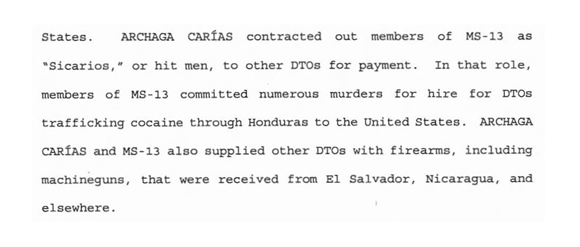 Acusación Porky. Extracto de la acusación presentada por la fiscalía de Nueva Yorka contra pandilleros hondureños relacionados con el expresidente Juan Orlando Hernández, condenado por narcotráfico.