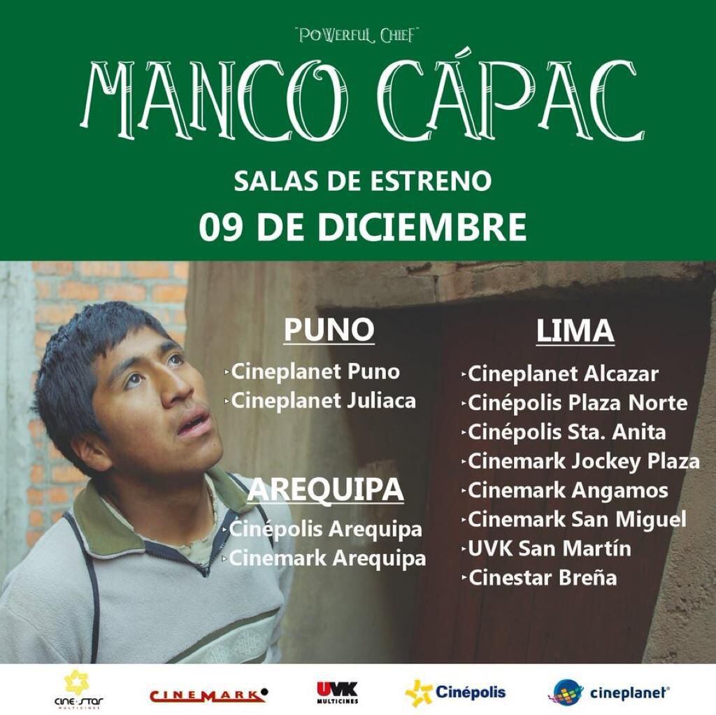 Cines en los que podrás ver "Manco Cápac".