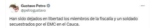 El presidente anunció la liberación de los cuatro colombianos en manos del frente Dagoberto Ramos - crédito petrogustavo/X