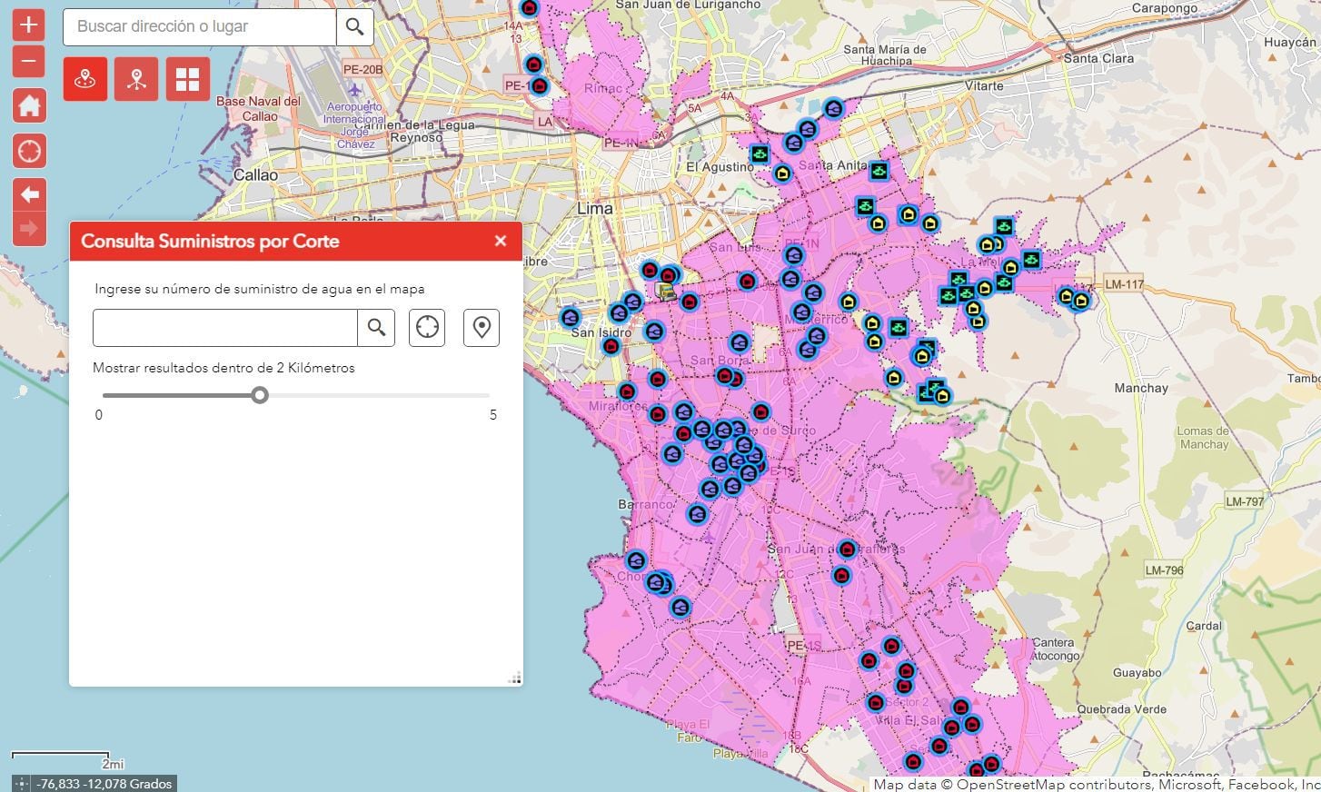 Sedapal activó el mapa para conocer los suministros que serán afectados por el corte de agua potable.