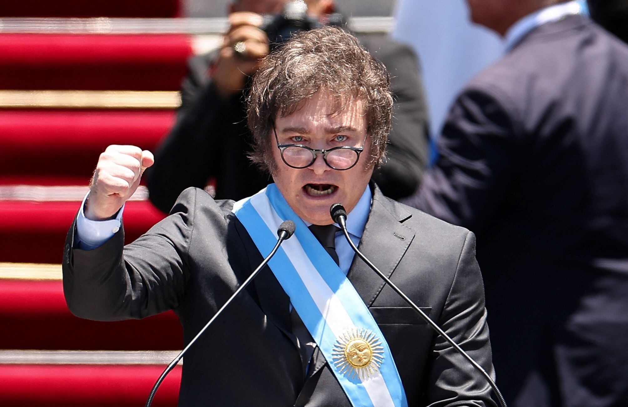 El presidente Javier Milei durante su primer discurso (REUTERS/Agustín Marcarian)