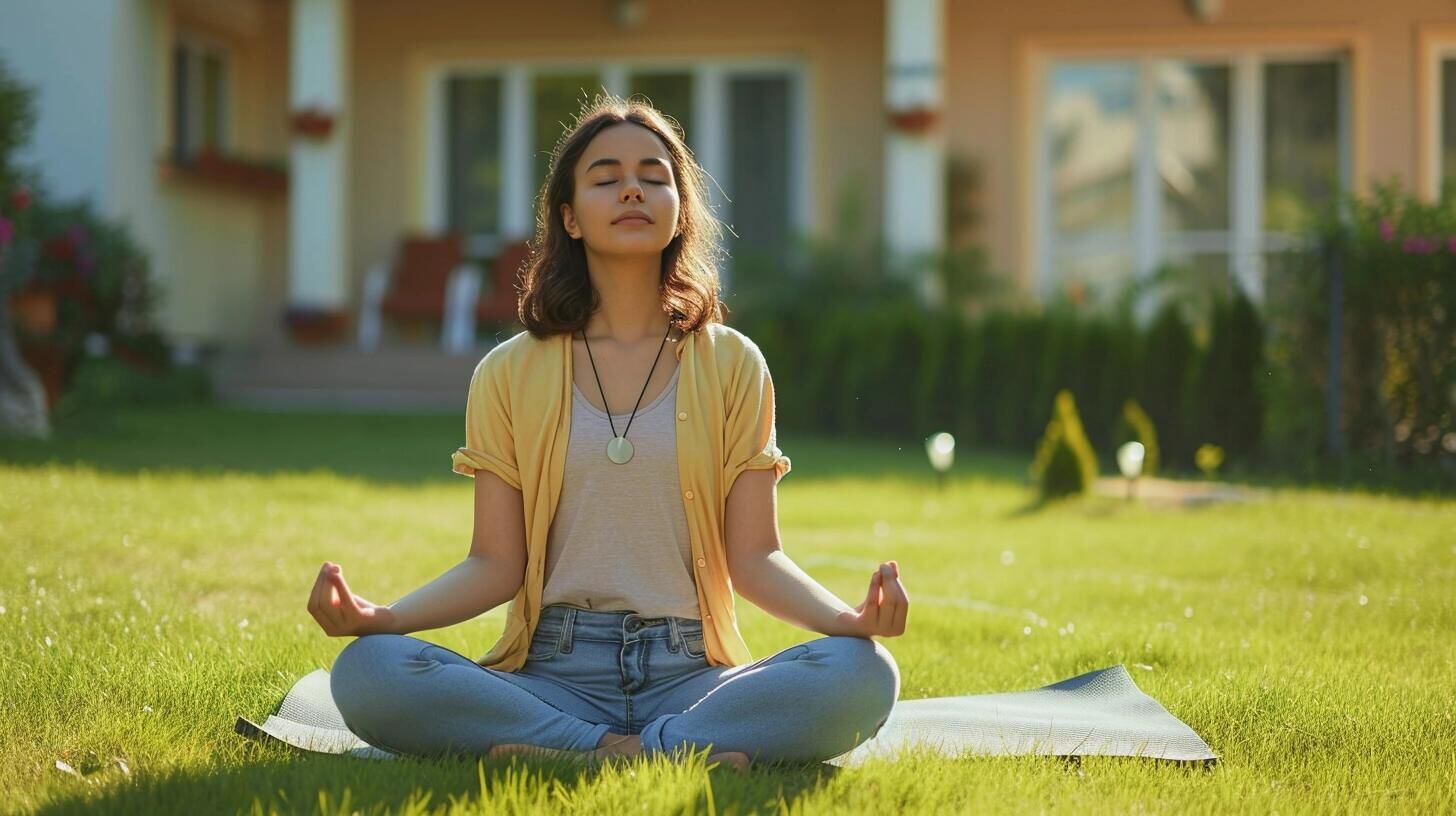 Adolescente en profunda meditación en su jardín, rodeada de un entorno natural tranquilo. La imagen ilustra cómo la meditación y el mindfulness pueden ser parte integral de la salud mental y el bienestar en la educación de los jóvenes, ofreciendo un espacio de calma y reflexión personal. (Imagen ilustrativa Infobae)