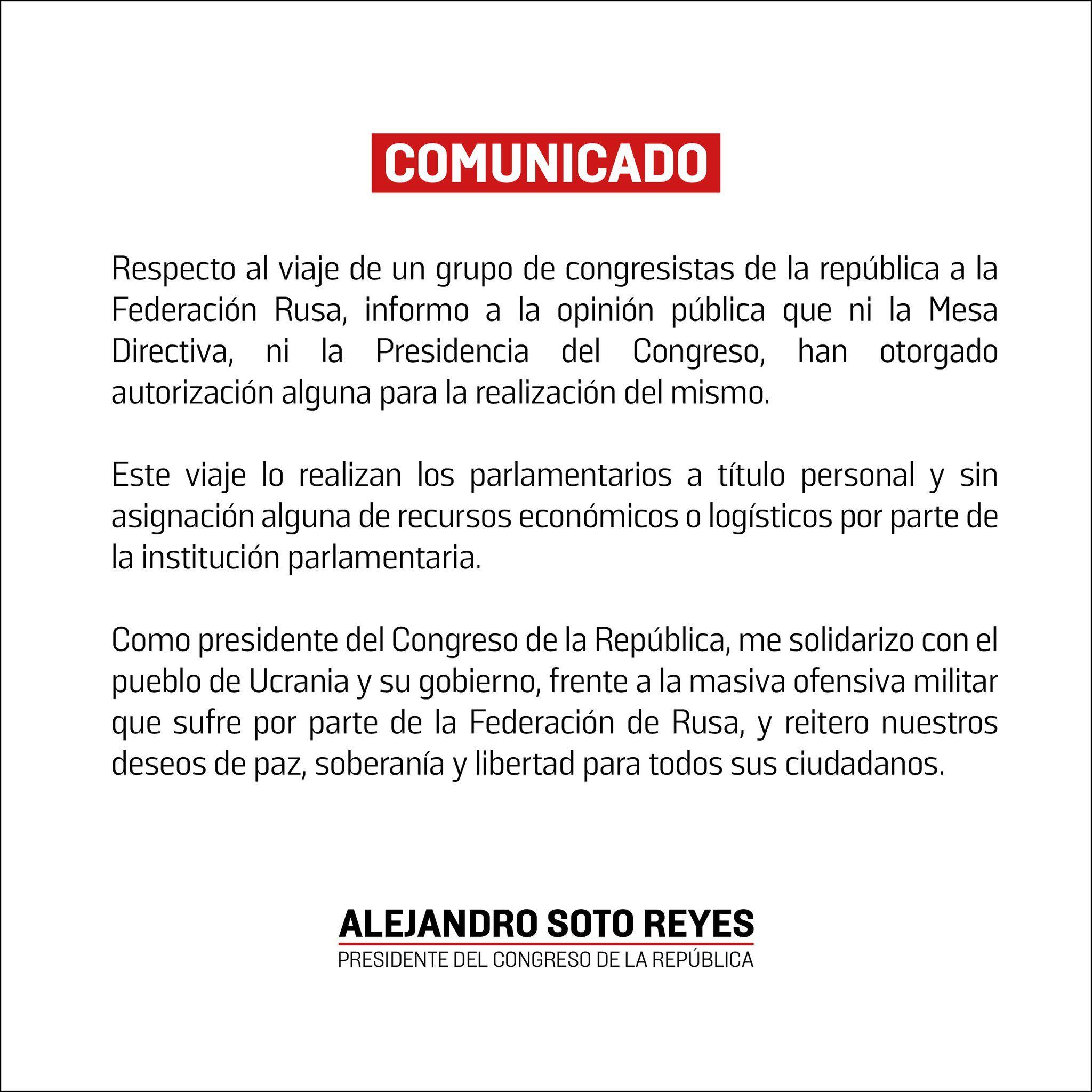 Comunicado de Alejandro Soto