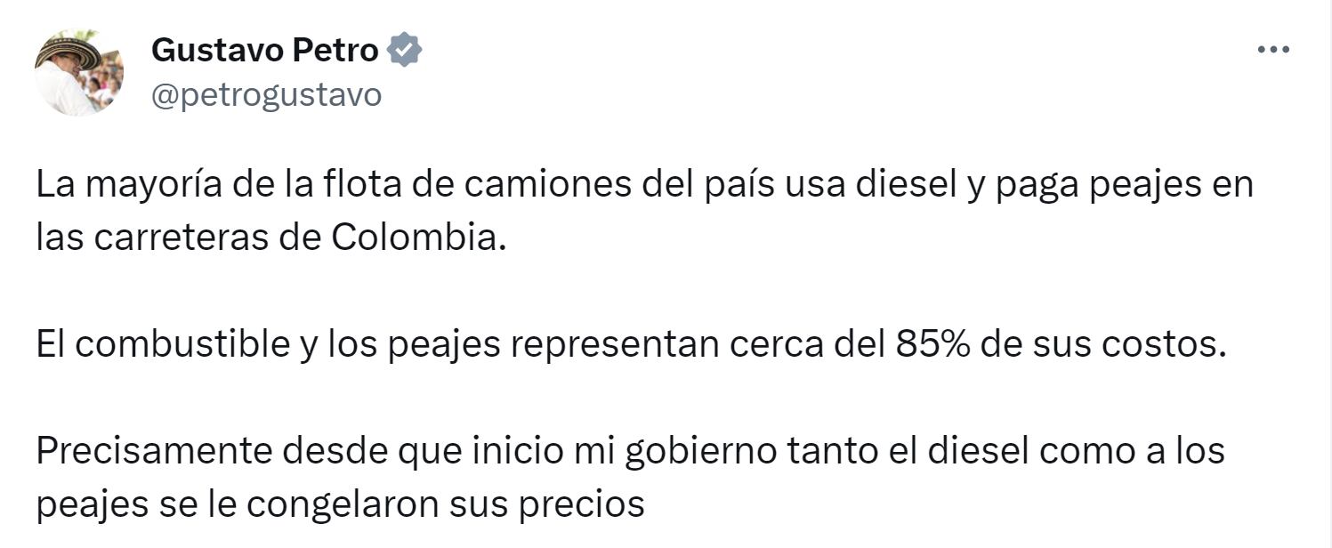 El presidente Gustavo Petro insinuó que los camioneros no estarían afectados por el alza de la gasolina porque utilizan diésel  y se ha mantenido estable en su Gobierno