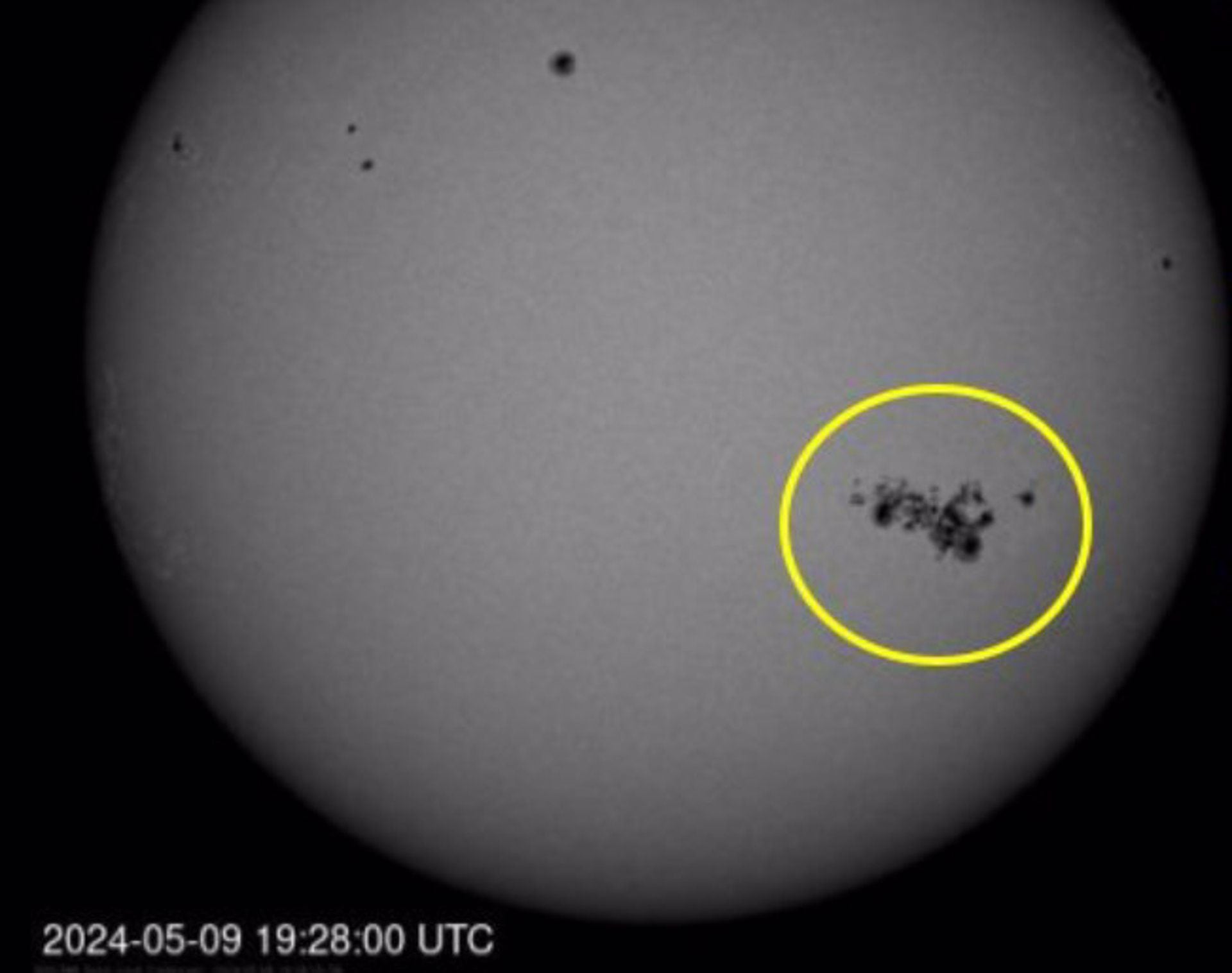 Imagen de manchas solares en la región 3664, captadas por telescopios terrestres (NOAA)  