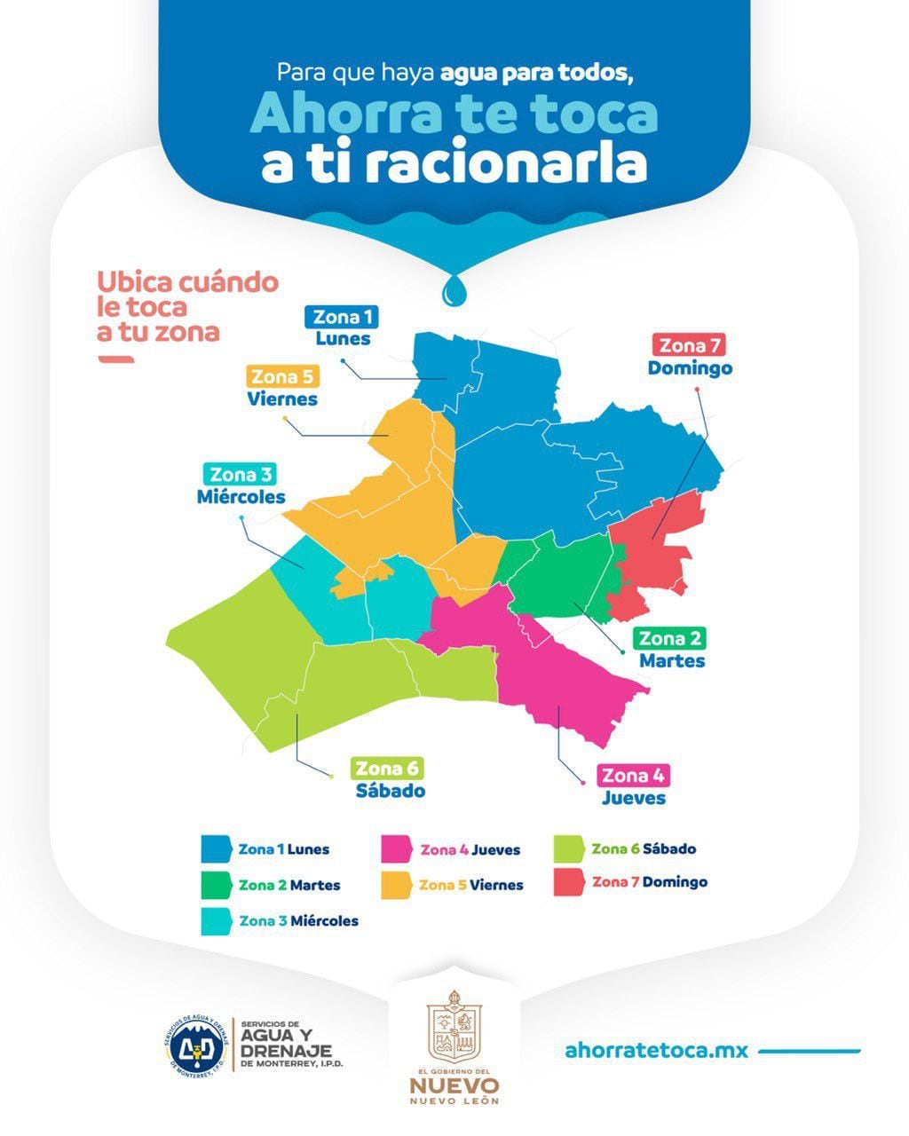 Organized areas for water reduction in Nuevo León. Photo: Twitter @AyD_ParaTi