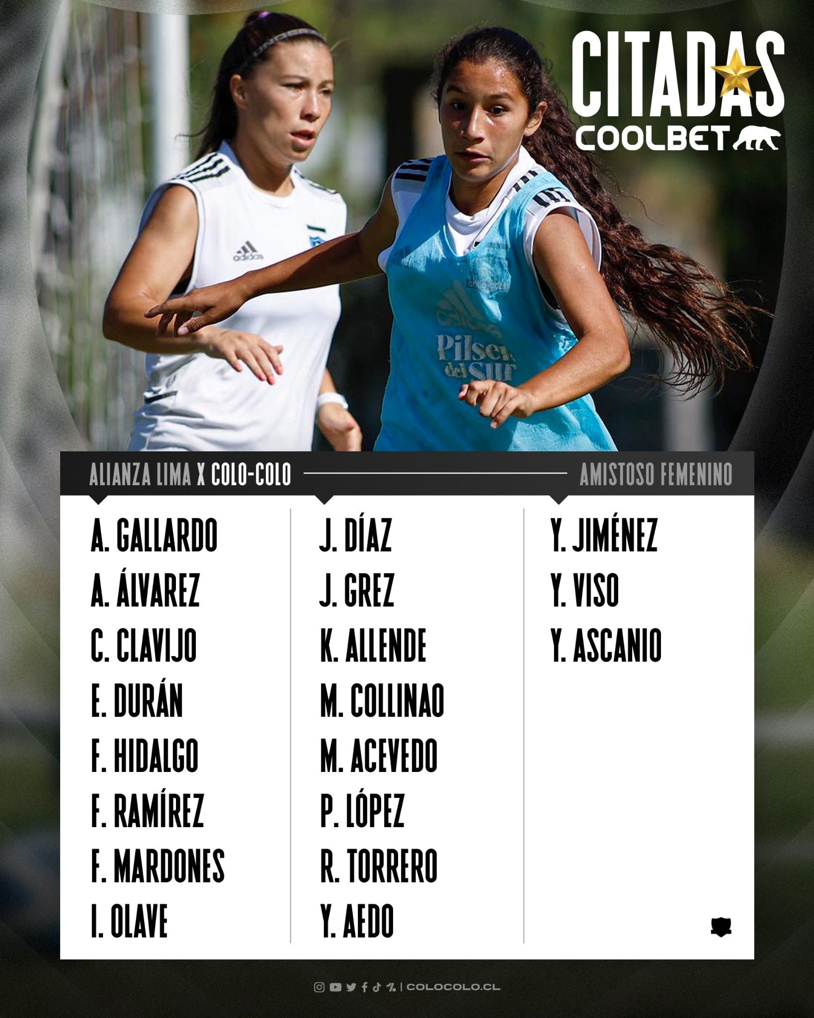 El equipo chileno presentó a sus convocadas para el partido ante Alianza Lima. (colocolofem)