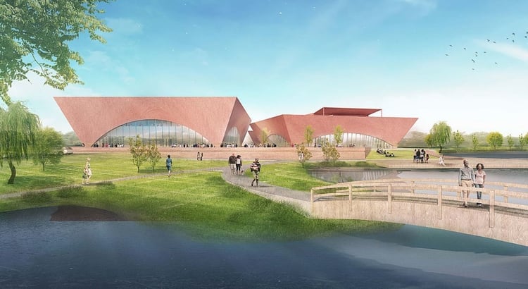 El proyecto de $ 30 millones de dólares reemplazará las estructuras existentes de la biblioteca y el centro cívico con una serie de tres pabellones descritos por los arquitectos como una 