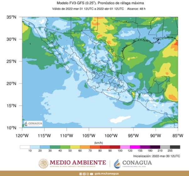 Weather in Mexico for March 31, 2022. Photo: @conagua_clima