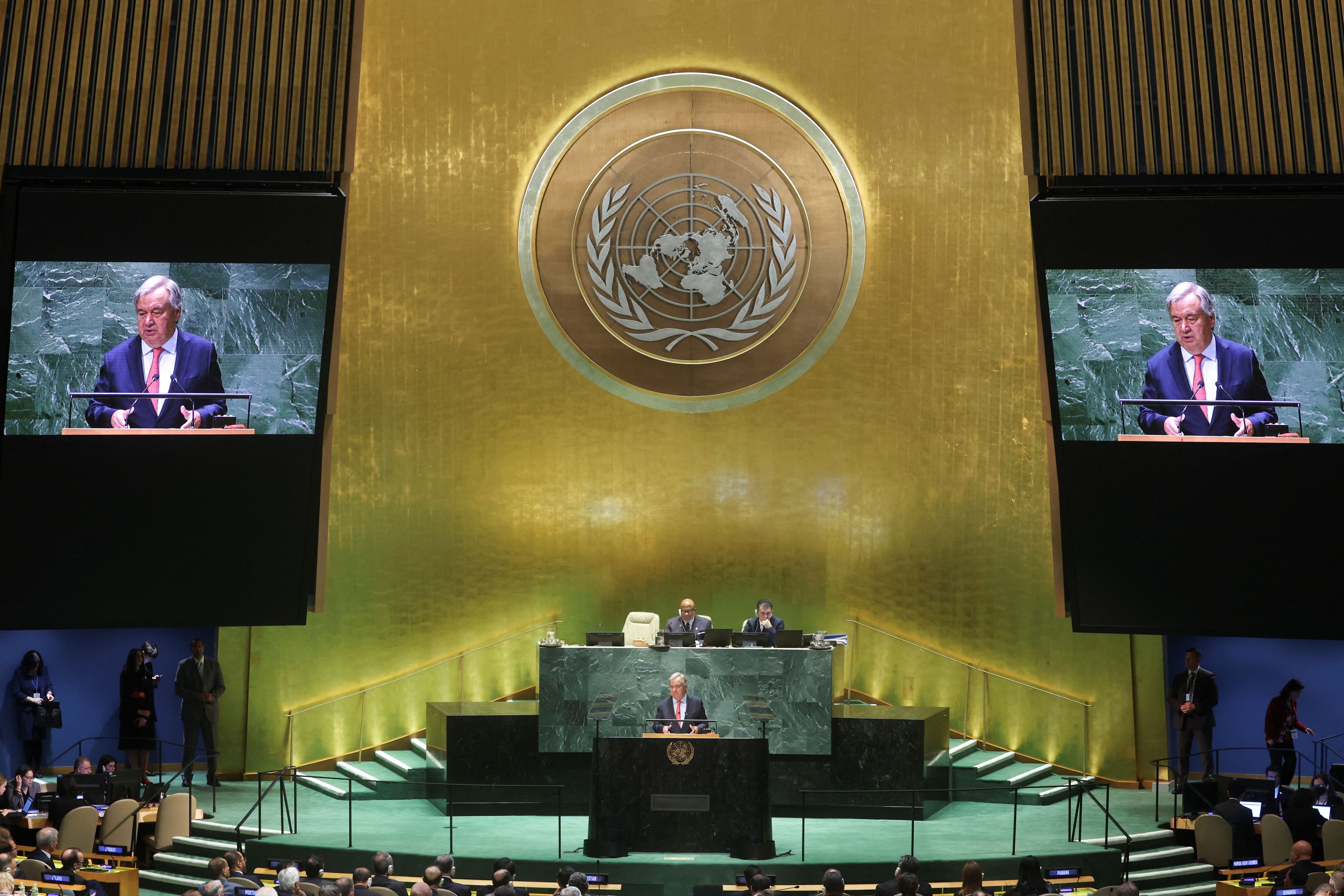 Guterres durante su discurso en la Asamblea General (REUTERS/Mike Segar)