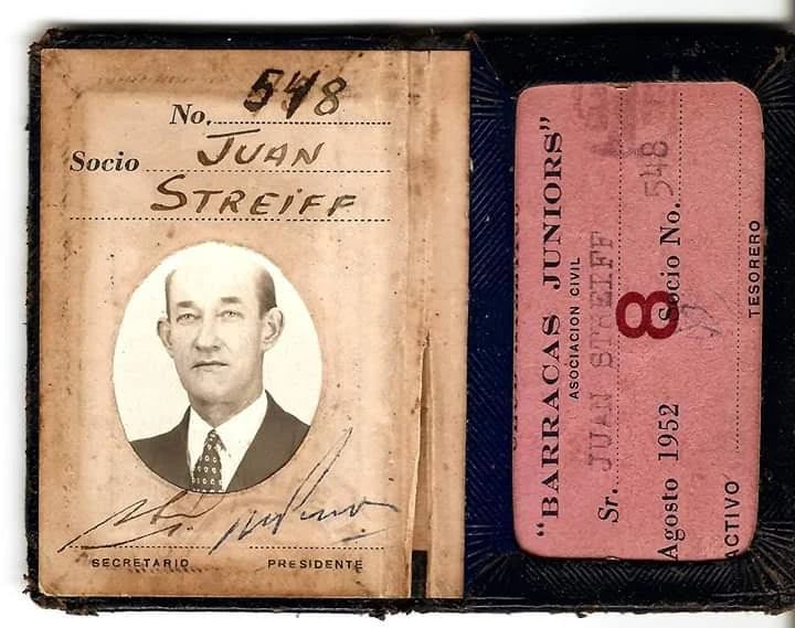 El carnet de socio de Streiff del Club Barracas Juniors (Gentileza Ricardo Streiff)