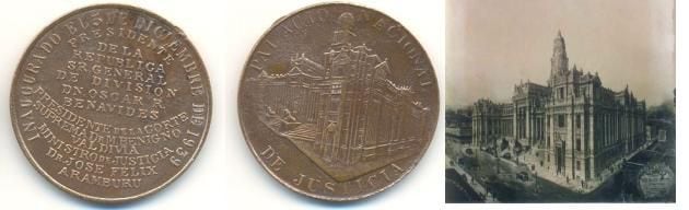 Una medalla con los planos originales del Palacio de Justicia muestra cómo estaba destinada a ser. (Augusto B. Leguía)