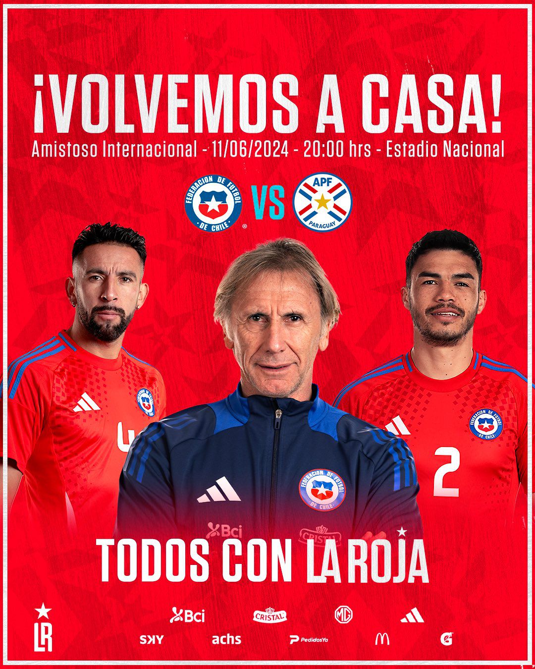 Ricardo Gareca dirigirá su tercer partido al mando de Chile. Previamente venció a Albania y cayó ante Francia.