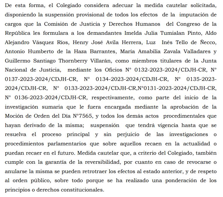 Disposición de la Tercera Sala Constitucional que impide que se continúe con el proceso contra la JNJ. PJ