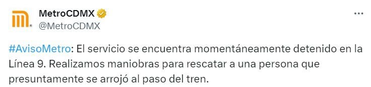 Anuncio del estado de las diversas líneas del subterráneo en tiempo real. 
Foto: TW Metro CDMX