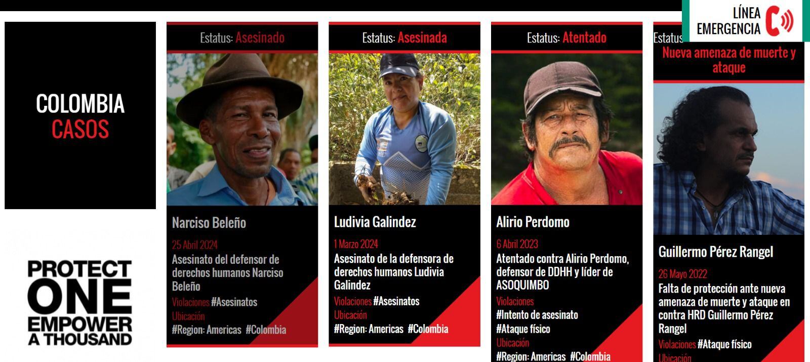 El informe de Front Line Defenders muestra que casi la mitad de los homicidios registrados a nivel mundial ocurrieron en Colombia - crédito ONG Front Line Defenders