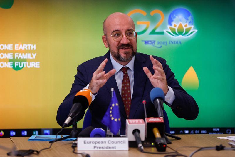 El presidente del Consejo Europeo, Charles Michel, asiste a una rueda de prensa previa a la Cumbre del G20 en Nueva Delhi, India, 8 de septiembre de 2023. REUTERS/Amit Dave