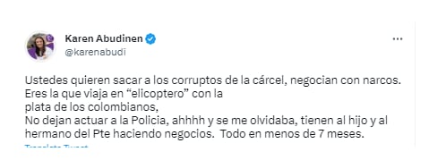 Francia Márquez ya había referenciado a los gobiernos anteriores, durante el comienzo de su discurso aseguró que la contratación estatal había privilegiado a los grandes “poderes hegemónicos”. @karenabudi/Twitter.