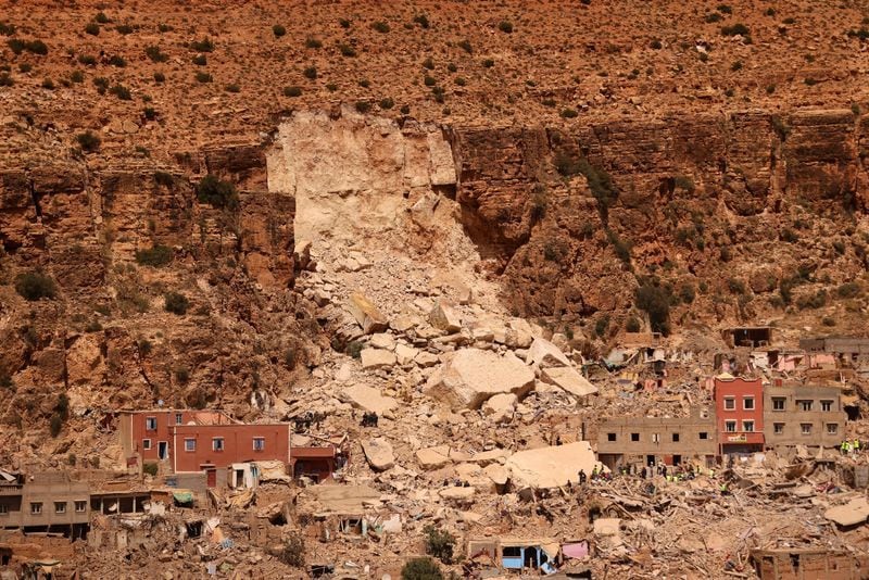 Una vista general muestra el pueblo de Imi N'Tala, devastado por un terremoto mortal, en Marruecos. 14 de septiembre de 2023. REUTERS/Nacho Doce