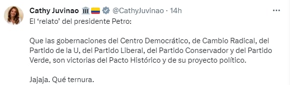 Este fue el post en el que Catherine Juvinao se burla de Petro - crédito @CathyJuvinao/X