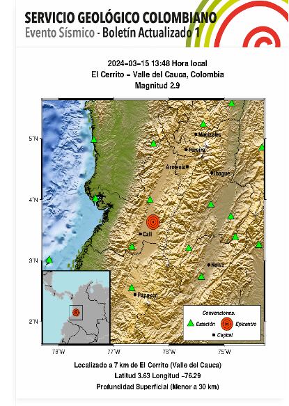 Sismo en El Cerrito, Valle del Cauca - crédito Servicio Geológico Colombiano