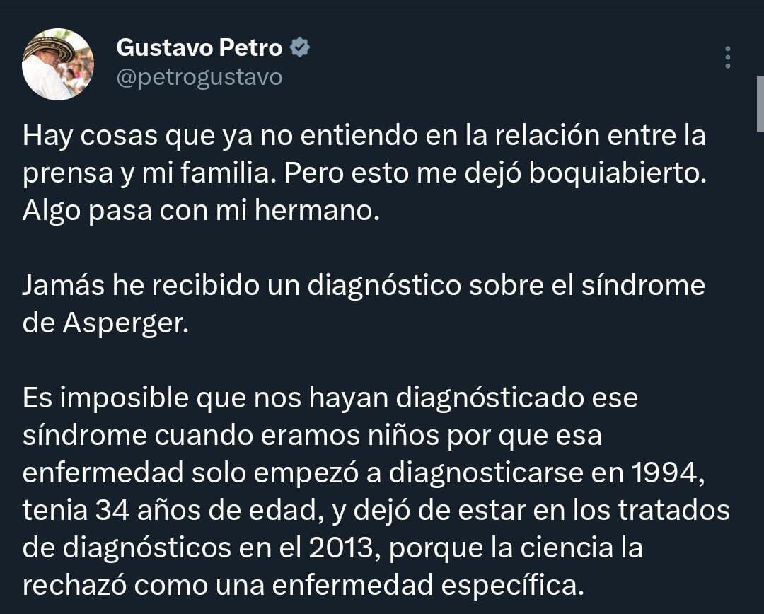 El presidente rechazó lo mencionado por su hermano en una entrevista conocida el domingo 3 de septiembre - crédito X/@petrogustavo