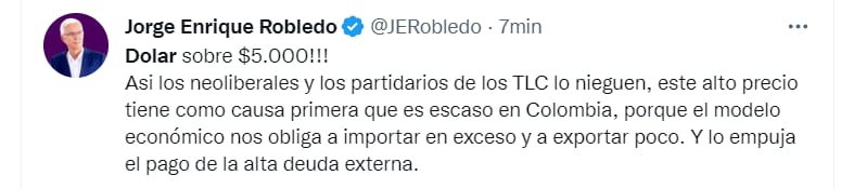 Jorge Enrique Robledo sobre el dólar a 5 mil