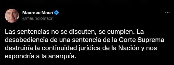 Mauricio Macri advierte las consecuencias de no acatar el fallo de la Justicia