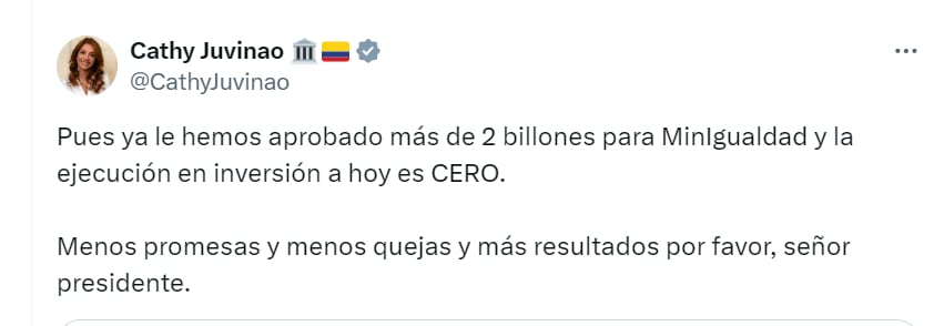 La dura respuesta de Catherine Juvinao a Gustavo Petro - crédito @CathyJuvinao/X