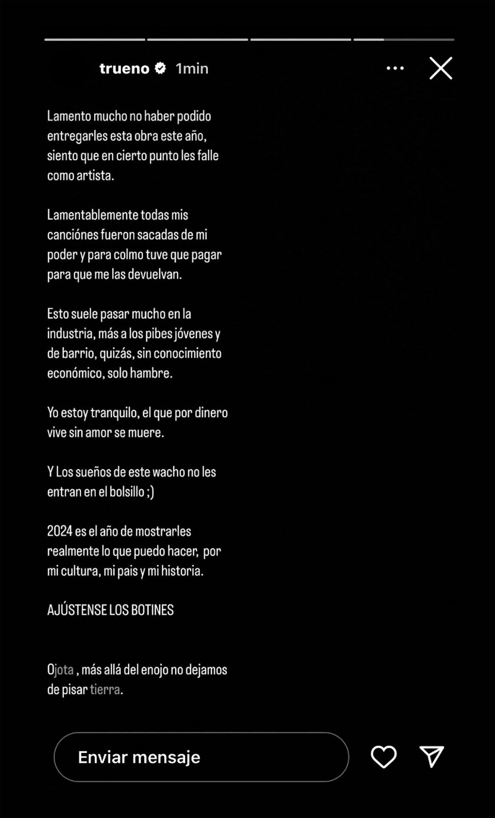 Trueno contó que fue estafado por su anterior equipo: "Se quedaron con mis canciones"