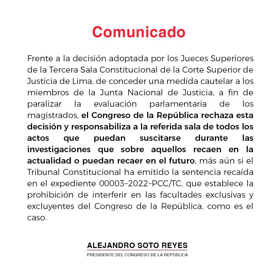 Comunicado de Alejandro Soto, presidente del Congreso