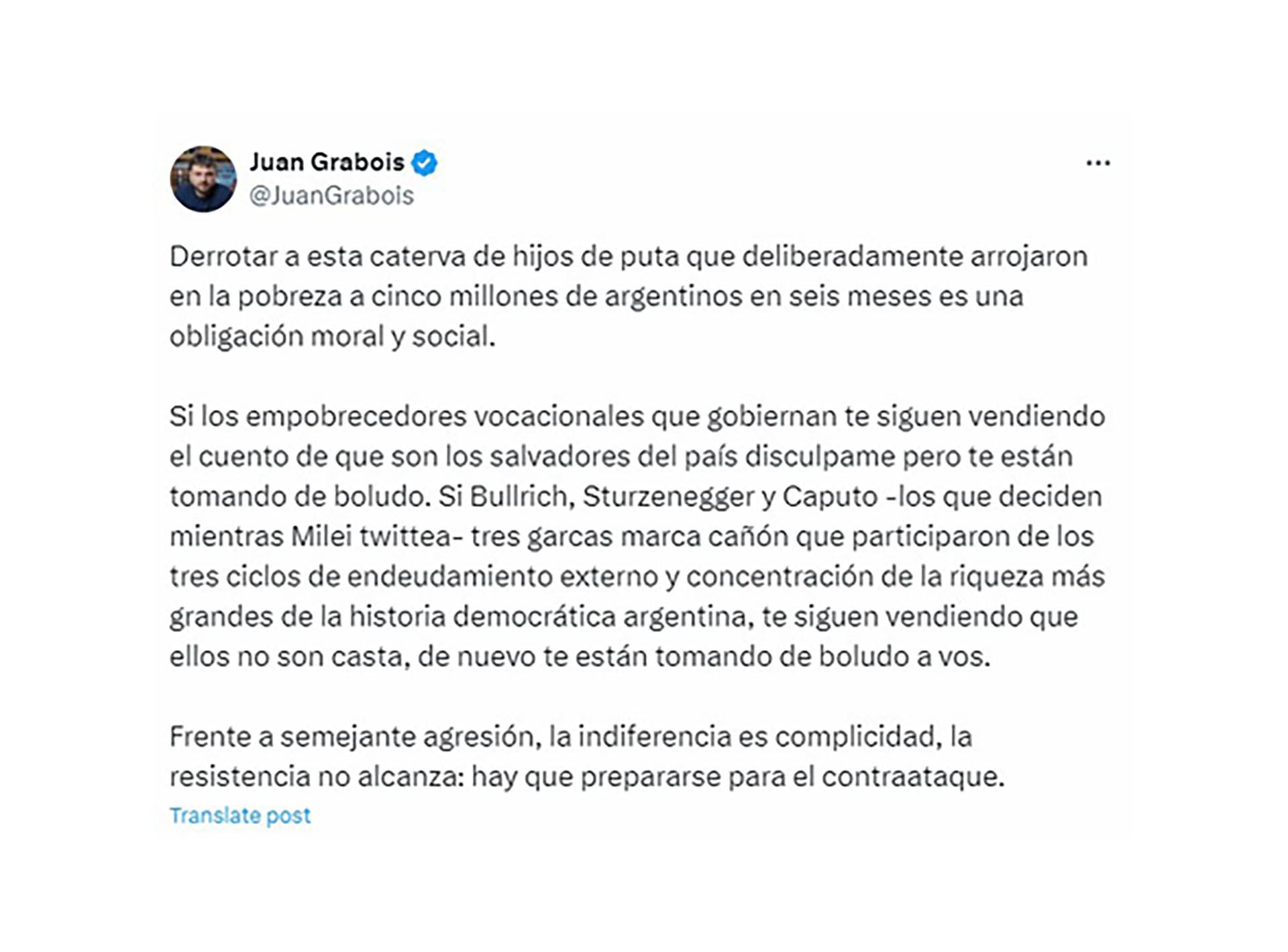 Juan Grabois y su punto de vista luego de que se conoció el índice de pobreza nacional