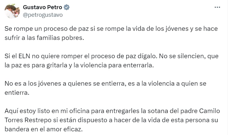 El presidente le respondió a García a través de X - crédito @petrogustavo/X