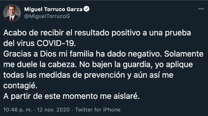 Su hijo también ha estado infectado durante las últimas 24 horas (Foto: Twitter @ Miguel Torokozy)