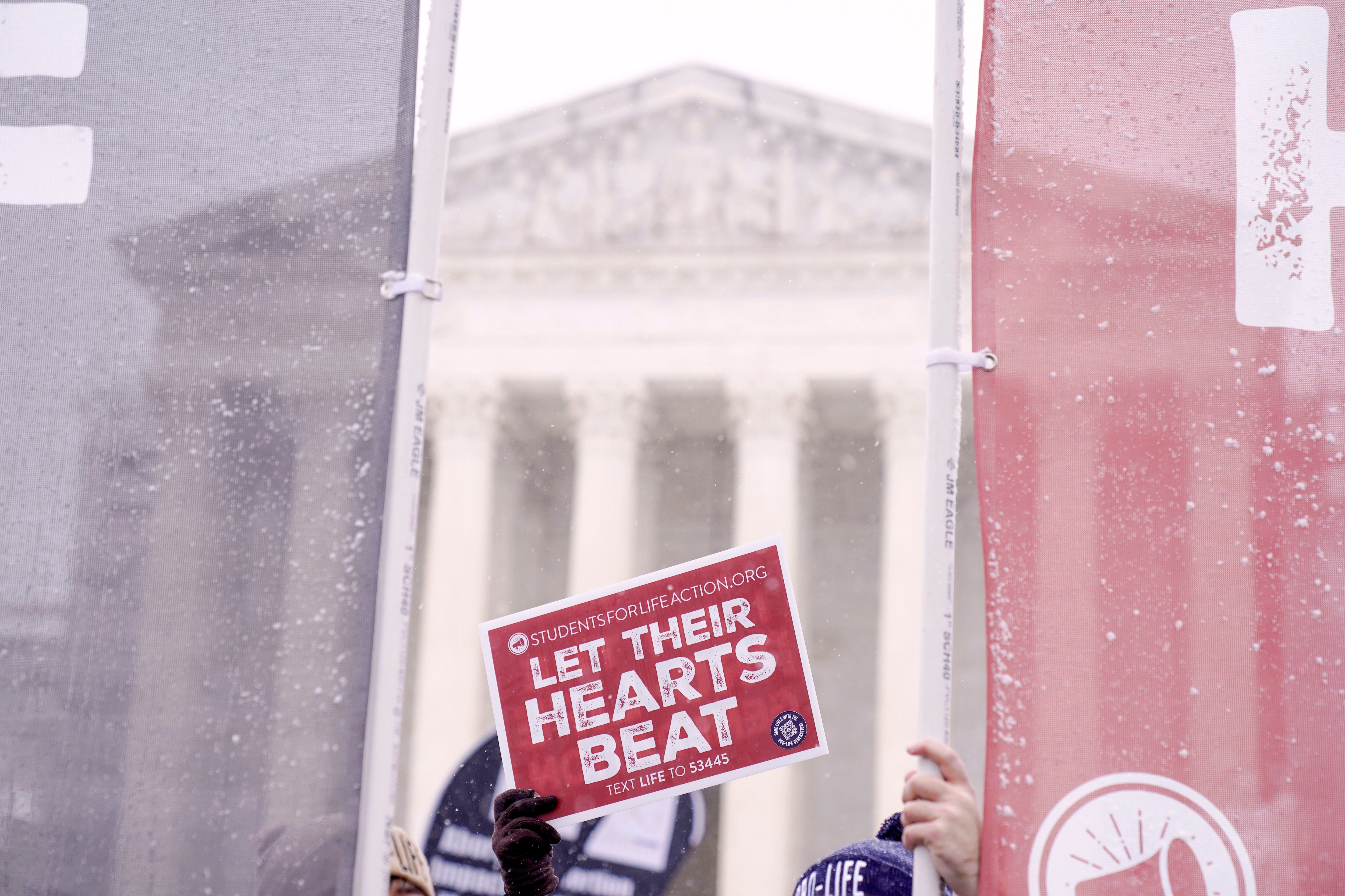 Activistas opuestos al aborto participan en la Marcha por la Vida frente a la Corte Suprema de Estados Unidos el viernes 19 de enero de 2024, en Washington. (AP Foto/Mariam Zuhaib)