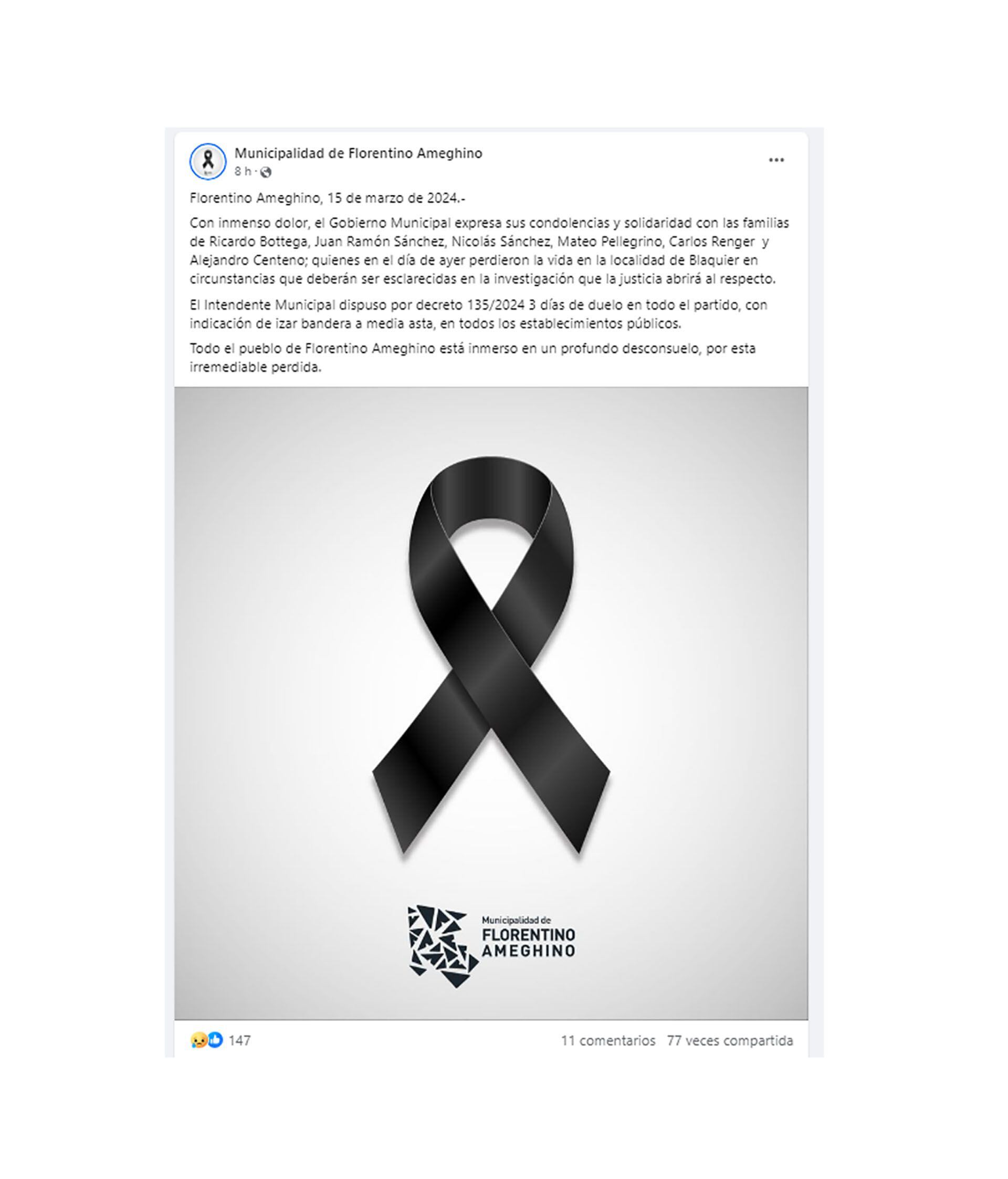 publicaciones de Facebook Tragedia en Blaquier