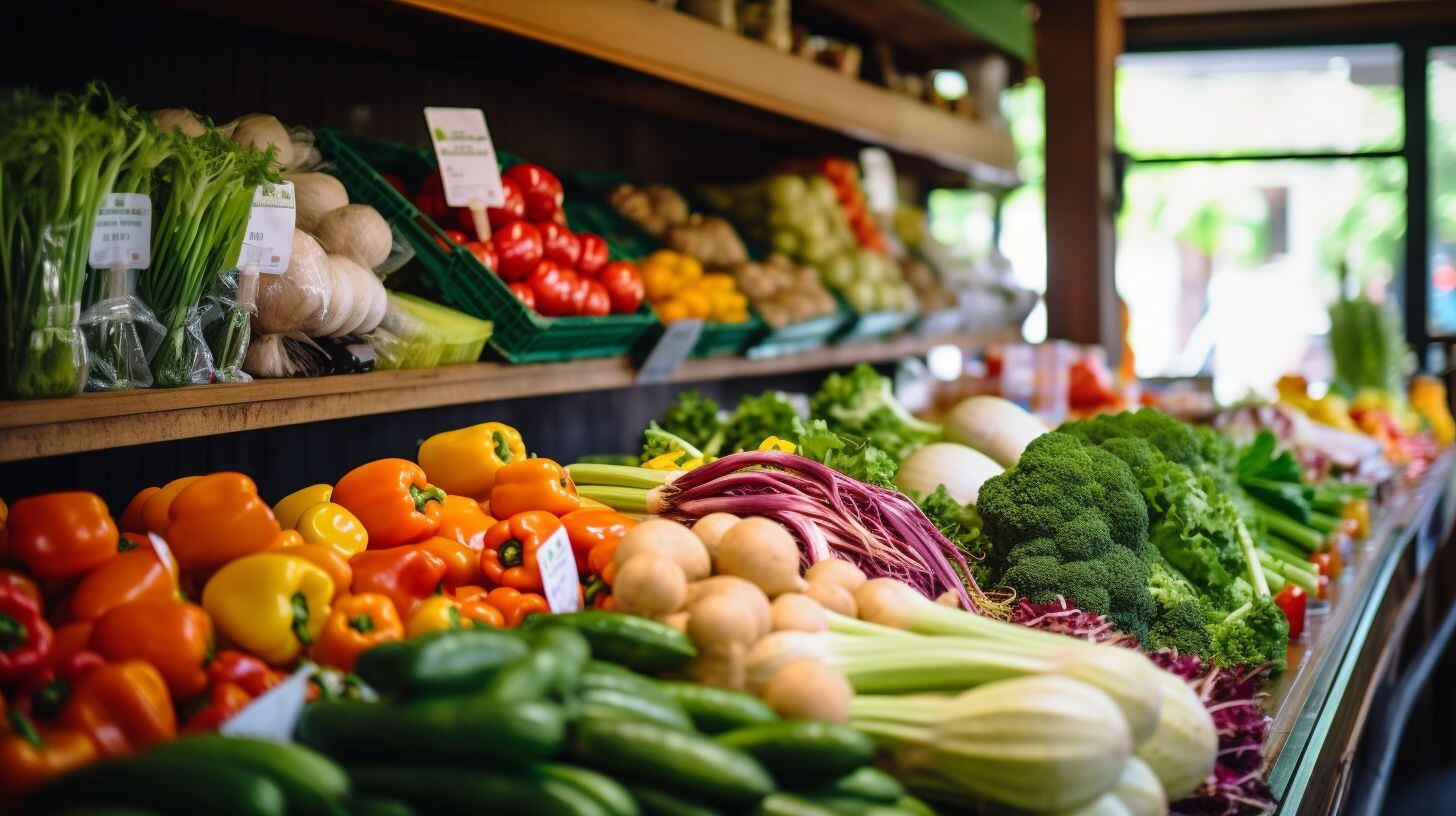 Imagen de una góndola de supermercado llena de verduras frescas y coloridas. Una opción saludable para compras. No dejes que los precios e inflación afecten tu canasta básica. (Imagen ilustrativa Infobae)