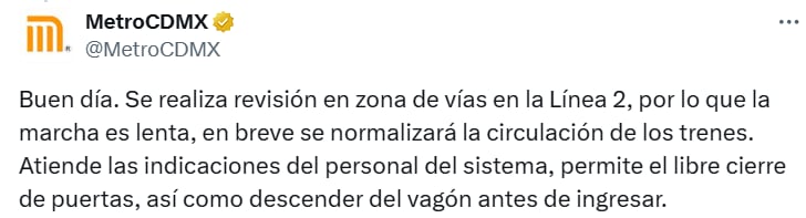 Avance en tiempo real de las diversas líneas del STC capitalino. (TW Metro CDMX)