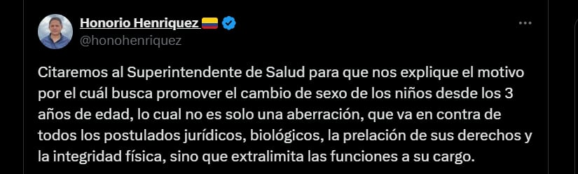 Pronunciamiento de Honorario Henríquez sobre debate de control político a Luis Carlos Leal - crédito @honohenriquez/X