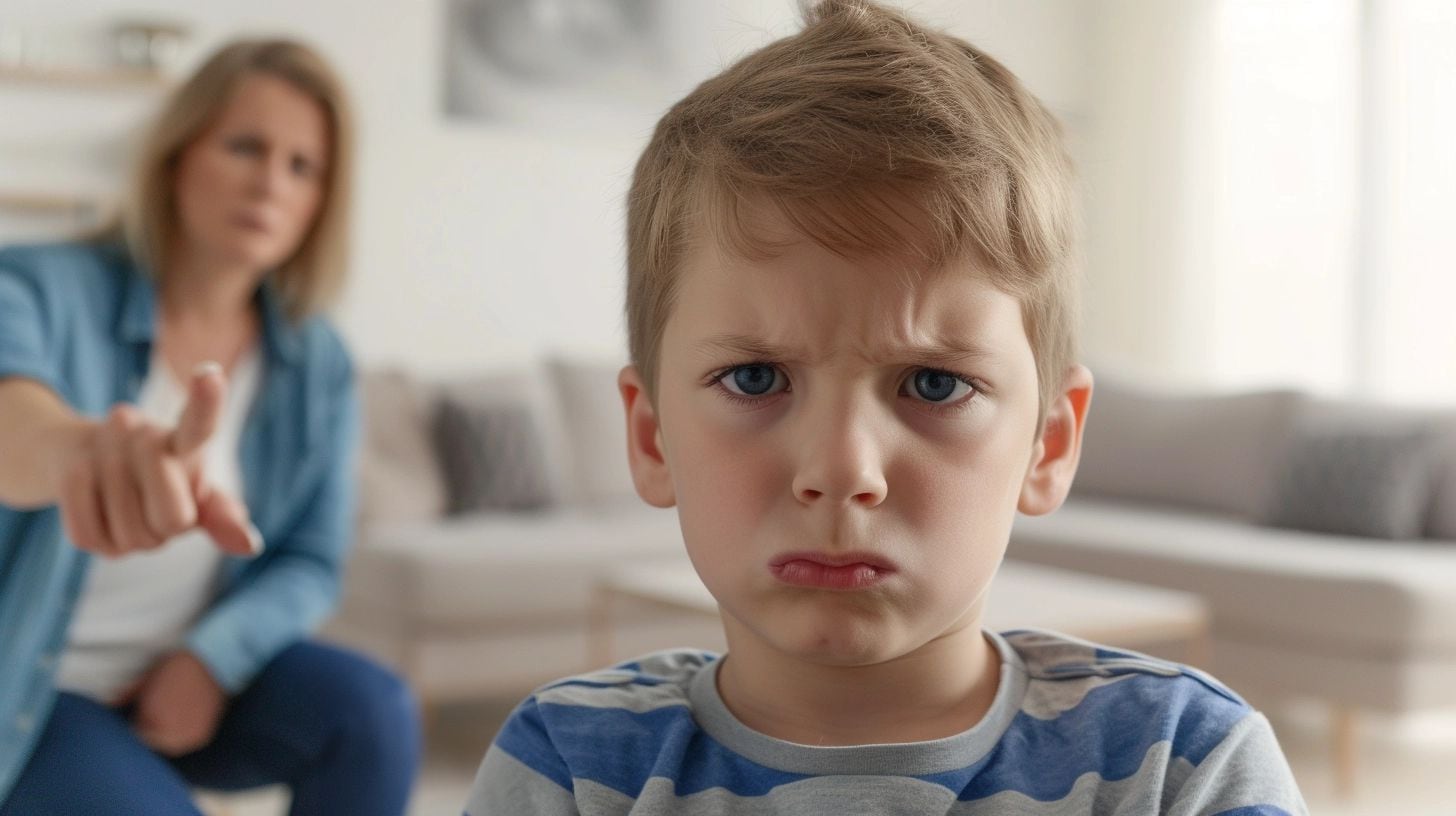 En esta escena familiar, un niño luce visiblemente molesto mientras su madre lo reprende, evidenciando un momento común de desacuerdo en la dinámica de la crianza. La expresión del niño y la gestualidad de la madre resaltan los retos y conflictos que surgen en la educación de los hijos, mostrando la necesidad de estrategias efectivas de comunicación y entendimiento. (Imagen ilustrativa Infobae)