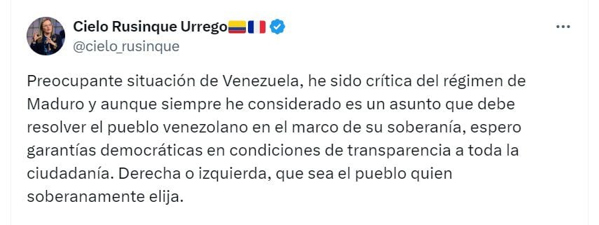 Cielo Rusinque, superintendente de Industria y Comercio, espera que sea el pueblo venezolano el que de verdad elija a su presidente - crédito @Cielo_Rusinque/X