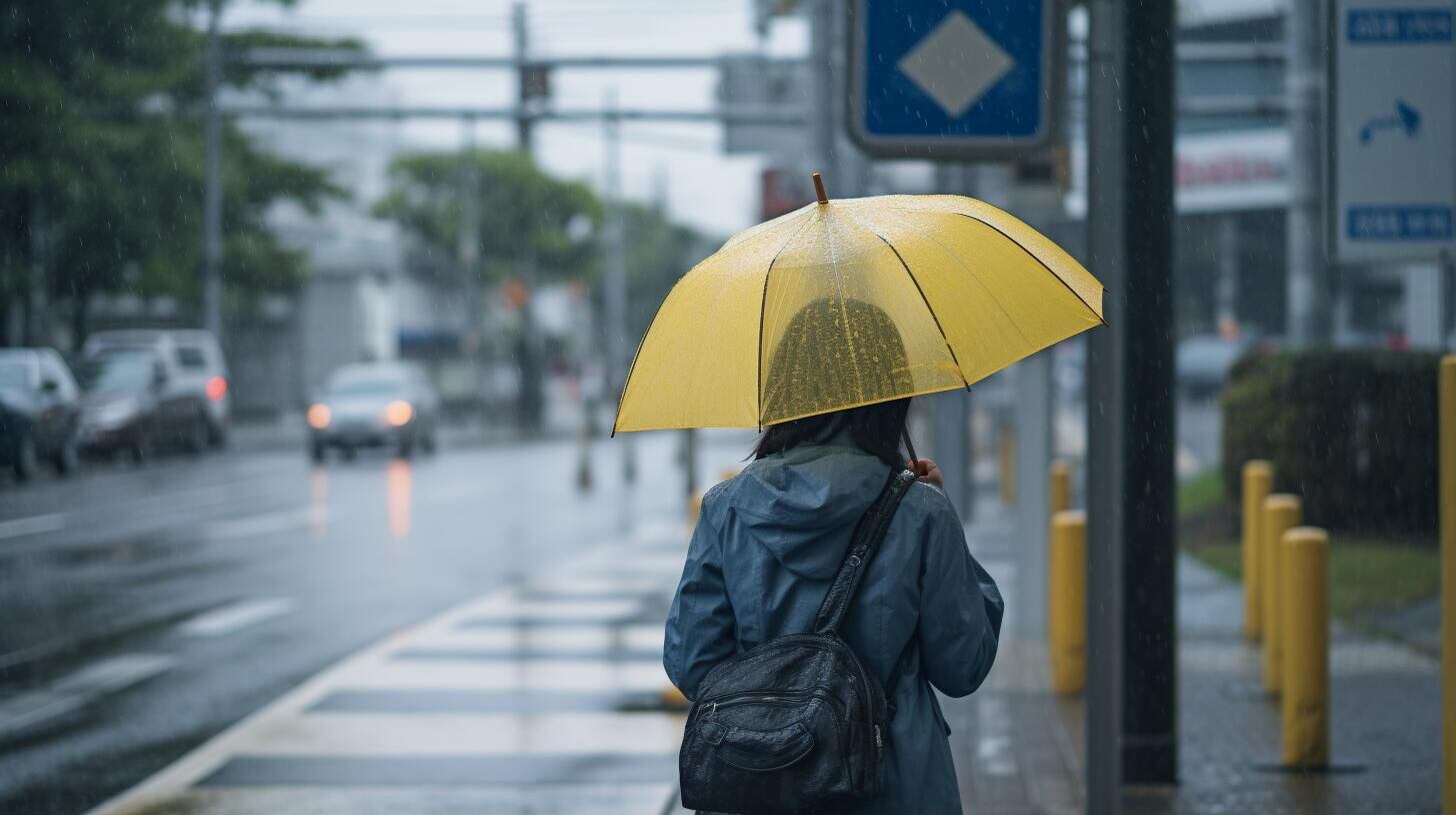 Instantánea de ciudadanos aguardando el transporte bajo la lluvia, paraguas en mano. El paisaje urbano se mezcla con el rítmico sonido de las gotas, creando una estampa de esperanza en medio del mal tiempo. (Imagen Ilustrativa Infobae)